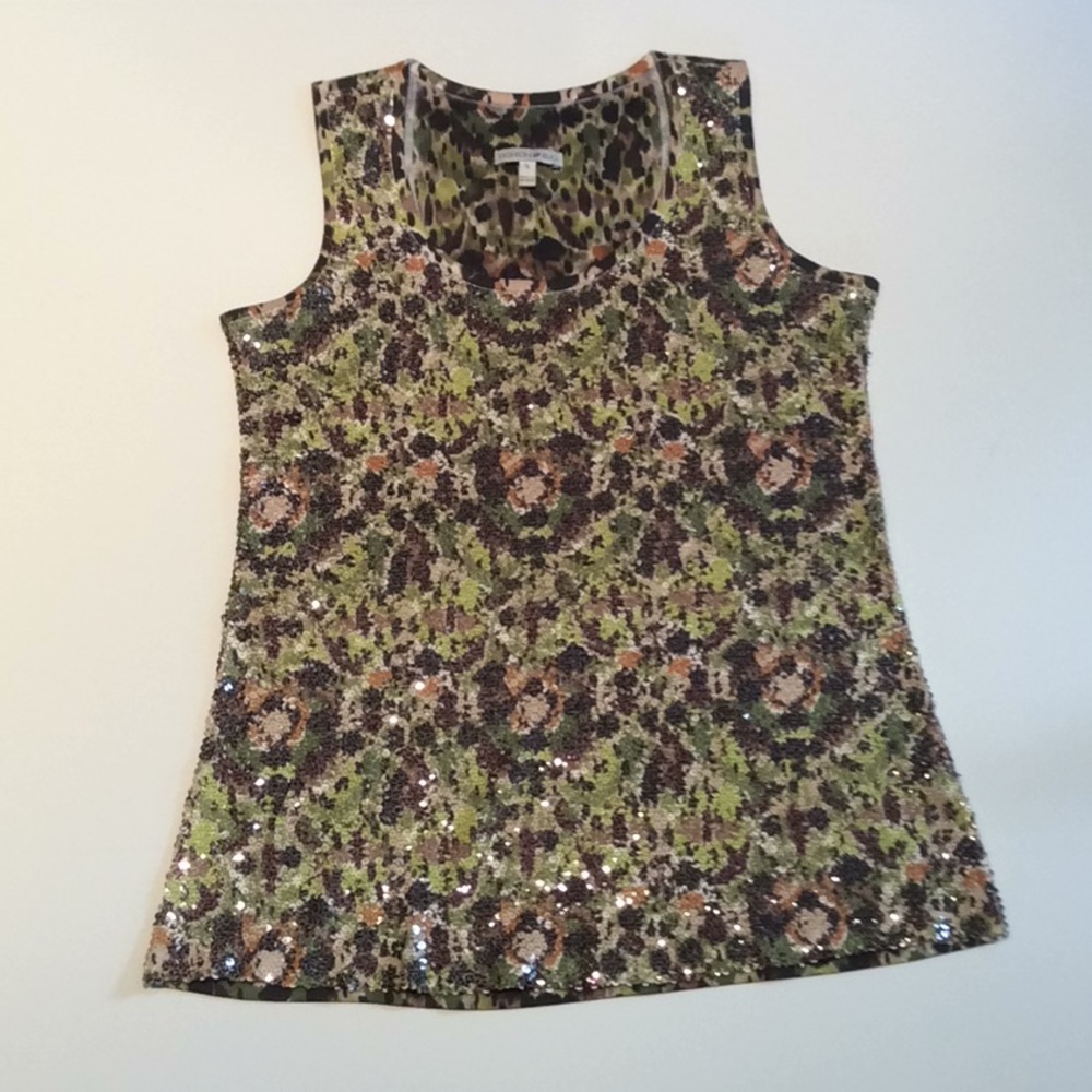 Fashion Bug Tank top Woman’s Small Sequin Front Greens Black